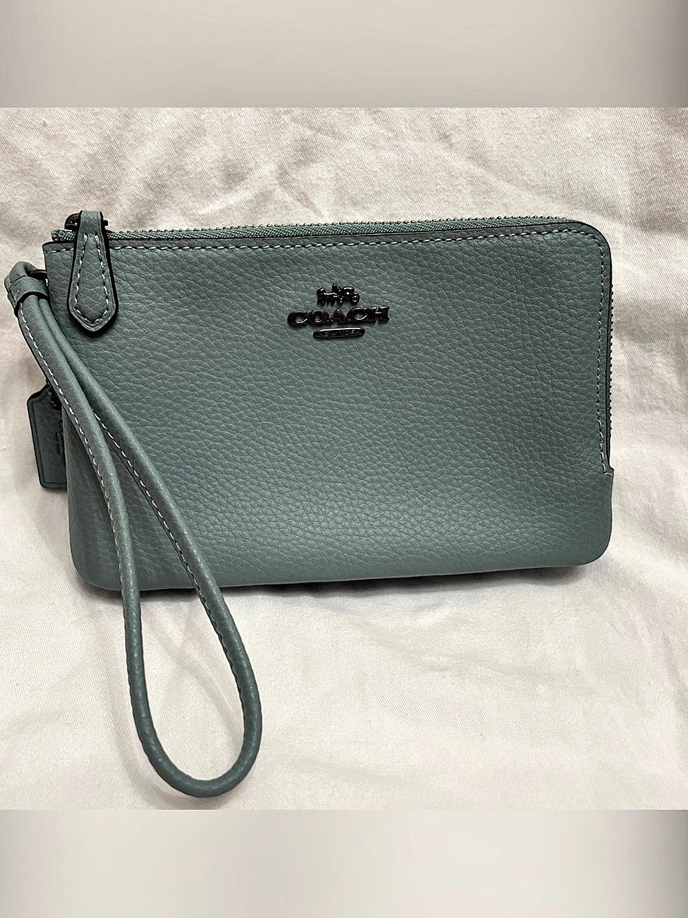 Coach Double Zip Wallet Pebbled Wristlet in Slate Blue